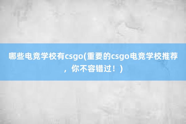 哪些电竞学校有csgo(重要的csgo电竞学校推荐，你不容错过！)